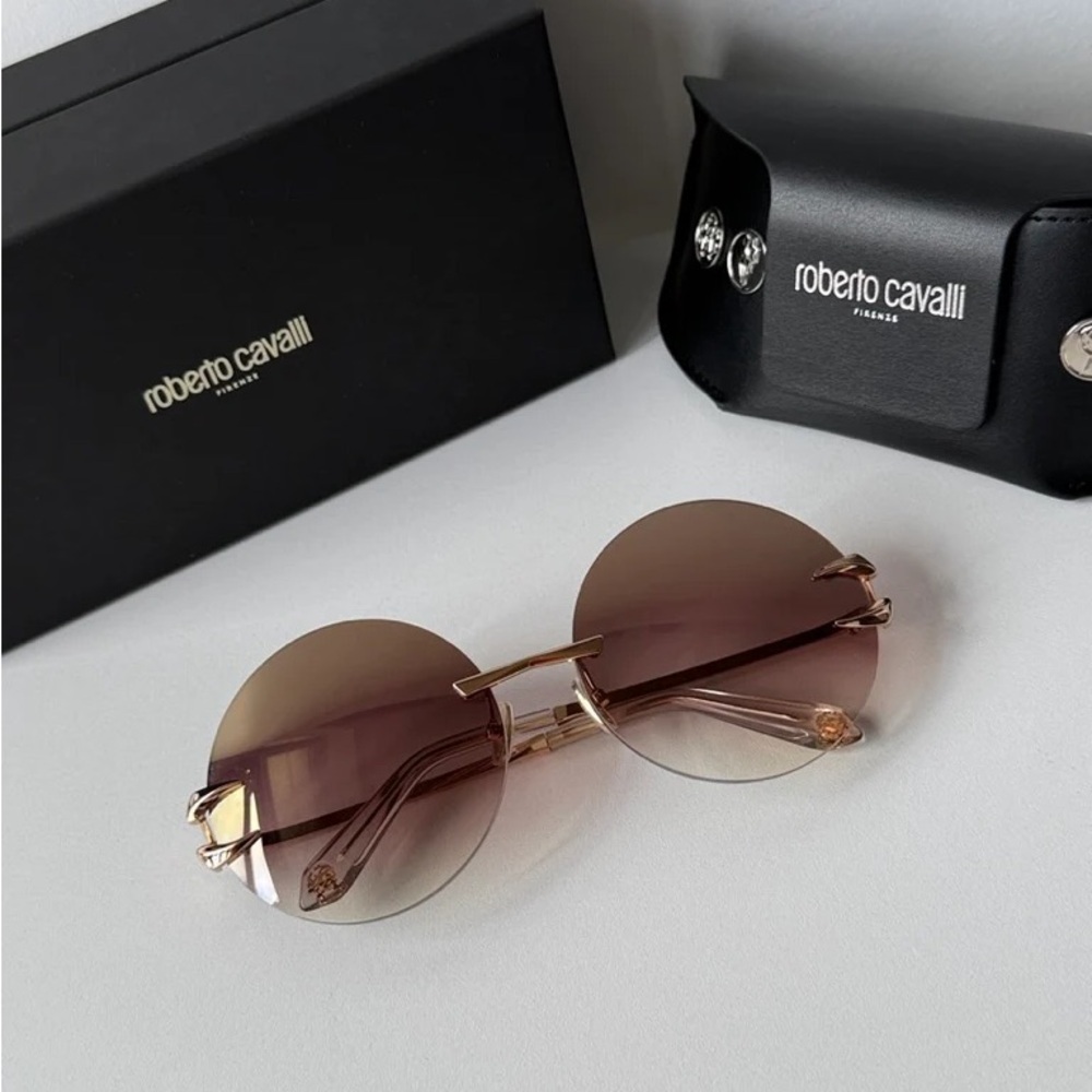 NWT Roberto Cavalli Oversized Rimless Round Sunglasses
